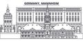 Germany, Mannheim line skyline vector illustration. Germany, Mannheim linear cityscape with famous landmarks, city