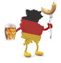 Germany map with arms, legs and glass mug of beer and wurstel on