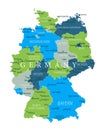 Germany Map - Blue Green Gray Isolated on White - Highly detailed vector illustration Royalty Free Stock Photo