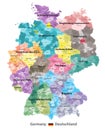 Germany map colored by states and administrative districts with subdivisions