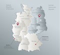 Germany map divided on West and East map, administrative division with names, blue white card paper 3D