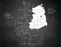 Germany map divided on West and East Germany map, administrative division separates regions and names, design card blackboard