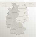 Germany map divided on West and East Germany with regions, card paper 3D natural