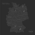 Germany map, individual regions with names, design dark blackboard background