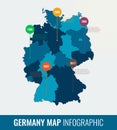 Germany map infographic template. All regions are selectable. Vector