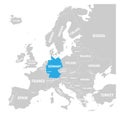 Germany marked by blue in grey political map of Europe. Vector illustration Royalty Free Stock Photo