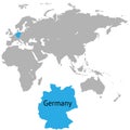 Germany marked by blue in grey World political map. Royalty Free Stock Photo