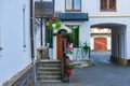 Germany monastery architecture building landmark object with landscaping flowers, windows and stairs Royalty Free Stock Photo