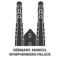 Germany, Munich, Nymphenburg Palace travel landmark vector illustration