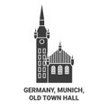 Germany, Munich, Old Town Hall travel landmark vector illustration