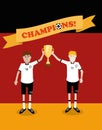 Germany national soccer players holding trophy cup