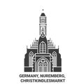 Germany, Nuremberg, Christkindlesmarkt travel landmark vector illustration Royalty Free Stock Photo