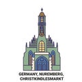 Germany, Nuremberg, Christkindlesmarkt travel landmark vector illustration