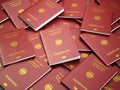 Germany passport background. Immigration or travel concept. Pile