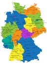 Colorful Germany political map with clearly labeled, separated layers.