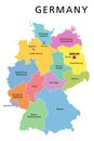 Germany, political map, multicolored states of Federal Republic of Germany