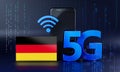 Germany Ready for 5G Connection Concept. 3D Rendering Smartphone Technology Background