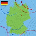 Germany. Realistic synoptic map of the Germany showing isobars and weather fronts. Meteorological forecast. Map country