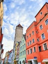 Germany Regensburg Altstadt Tower along Rhine river and Danube river