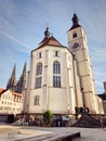 Germany Regensburg Altstadt Tower along Rhine river and Danube river