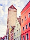 Germany Regensburg Altstadt Tower along Rhine river and Danube river