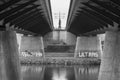 Germany, Regensburg, March 01, 2017, Street photography of a Bridge in Regensburg over the danube river with graffiti about the lo