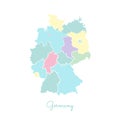 Germany region map: colorful with white outline.