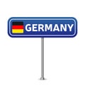 Germany road sign. National flag with country name on blue road traffic signs board design vector illustration Royalty Free Stock Photo