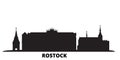 Germany, Rostock city skyline isolated vector illustration. Germany, Rostock travel black cityscape