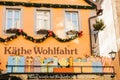 Germany, Rothenburg ob der Tauber, December 30, 2017: Kathe Wohlfahrt Christmas decorations and toy shop. A popular toy Royalty Free Stock Photo