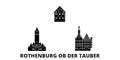 Germany, Rothenburg Ob Der Tauber flat travel skyline set. Germany, Rothenburg Ob Der Tauber black city vector