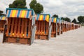 Germany, Schleswig-Holstein, Baltic Sea, closed beach chairs at Royalty Free Stock Photo