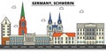 Germany, Schwerin. City skyline architecture . Editable