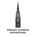 Germany, Schwerin, Reppiner Burg travel landmark vector illustration