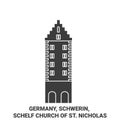 Germany, Schwerin, Schelf Church Of St. Nicholas travel landmark vector illustration