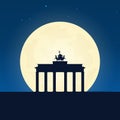 Germany silhouette of attraction. Travel banner with moon on the night background. Trip to country. Travelling illustration.