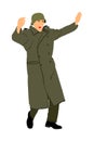 Germany soldier surrender with raised hands in height vector illustration. Occupier officer in battle defeated soldiers surrender
