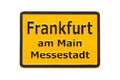 Germany souvenir refrigerator magnet road sign FRANKFURT am Main isolated on white. Refrigerator magnets are popular souvenirs. Co Royalty Free Stock Photo