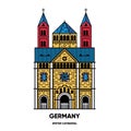 Germany, Speyer Cathedral, vector travel illustration, flat icon