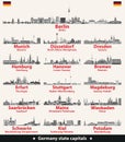 Germany state capitals black and white vector detailed skylines. Royalty Free Stock Photo