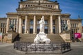 Germany; Statue of the poet Schiller in front the concert hall in Berlin located at Gendarmenmarkt. Konzerthaus Royalty Free Stock Photo