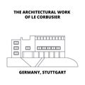 Germany, Stuttgart, The Architectural Work Of Le Corbusier line icon concept. Germany, Stuttgart, The Architectural Work Royalty Free Stock Photo