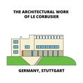 Germany, Stuttgart, The Architectural Work Of Le Corbusier line icon concept. Germany, Stuttgart, The Architectural Work Royalty Free Stock Photo