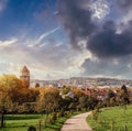 Germany, Stuttgart panorama view. Beautiful houses in autumn, Sky and nature landscape. Vineyards in Stuttgart - Royalty Free Stock Photo