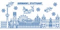 Germany, Stuttgart winter city skyline. Merry Christmas, Happy New