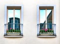 Germany Thuringen, two French-style balconies on apartment building facade Royalty Free Stock Photo
