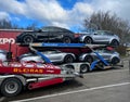 Germany - 03.14.2023: Transportation of Tesla cars by truck