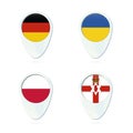 Germany, Ukraine, Poland, North Ireland flag. Map pointer icon Royalty Free Stock Photo