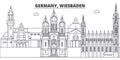 Germany, Wiesbaden line skyline vector illustration. Germany, Wiesbaden linear cityscape with famous landmarks, city