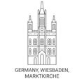 Germany, Wiesbaden, Marktkirche travel landmark vector illustration